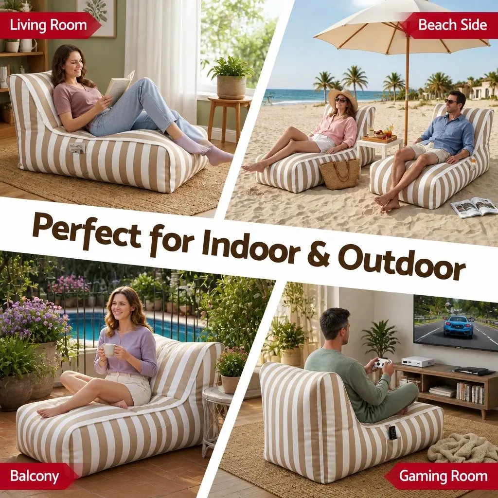 L-Shape Bean Bag Chair Cover for Indoor and Outdoor Use