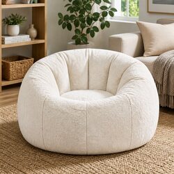 Bean Bag Chair Cover Large Round Faux Fur Soft Washable Storage Sofa for Adults