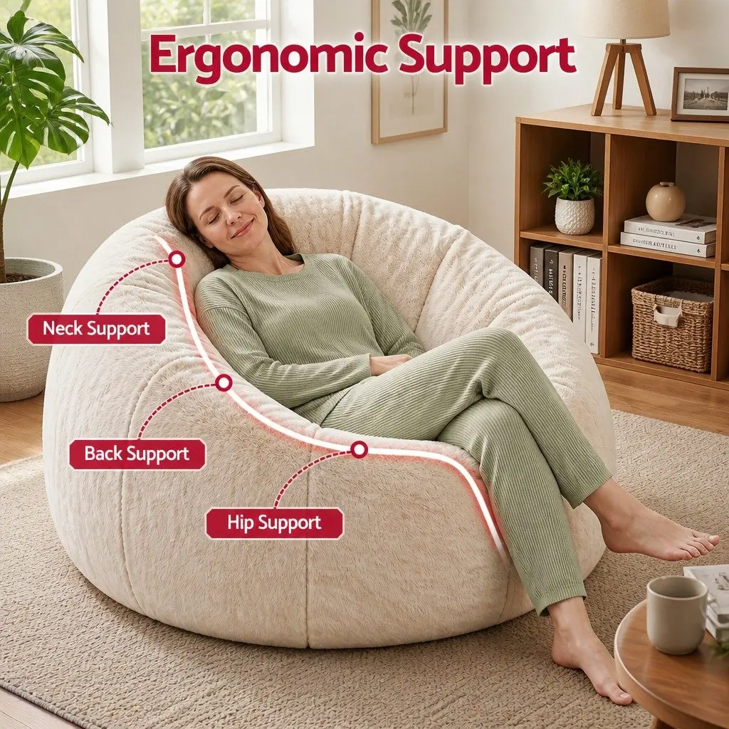 Bean Bag Chair Cover Large Round Faux Fur Soft Washable Storage Sofa