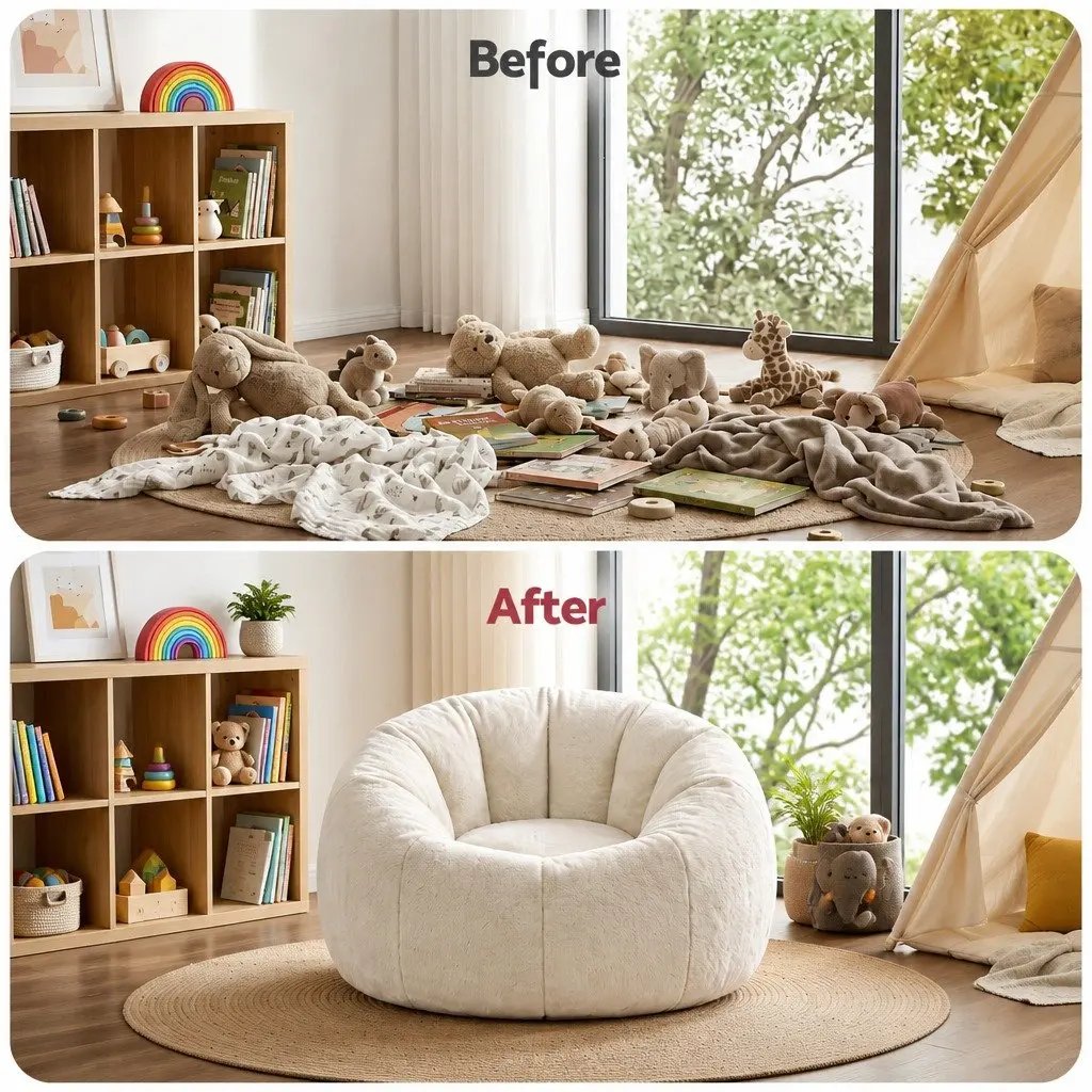 Bean Bag Chair Cover Large Round Faux Fur Soft Washable Storage Sofa