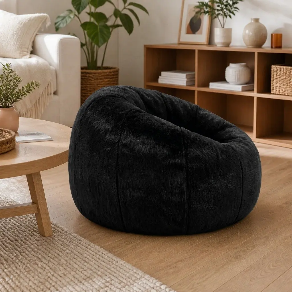 Large Faux Fur Bean Bag Chair Cover for Comfort and Storage