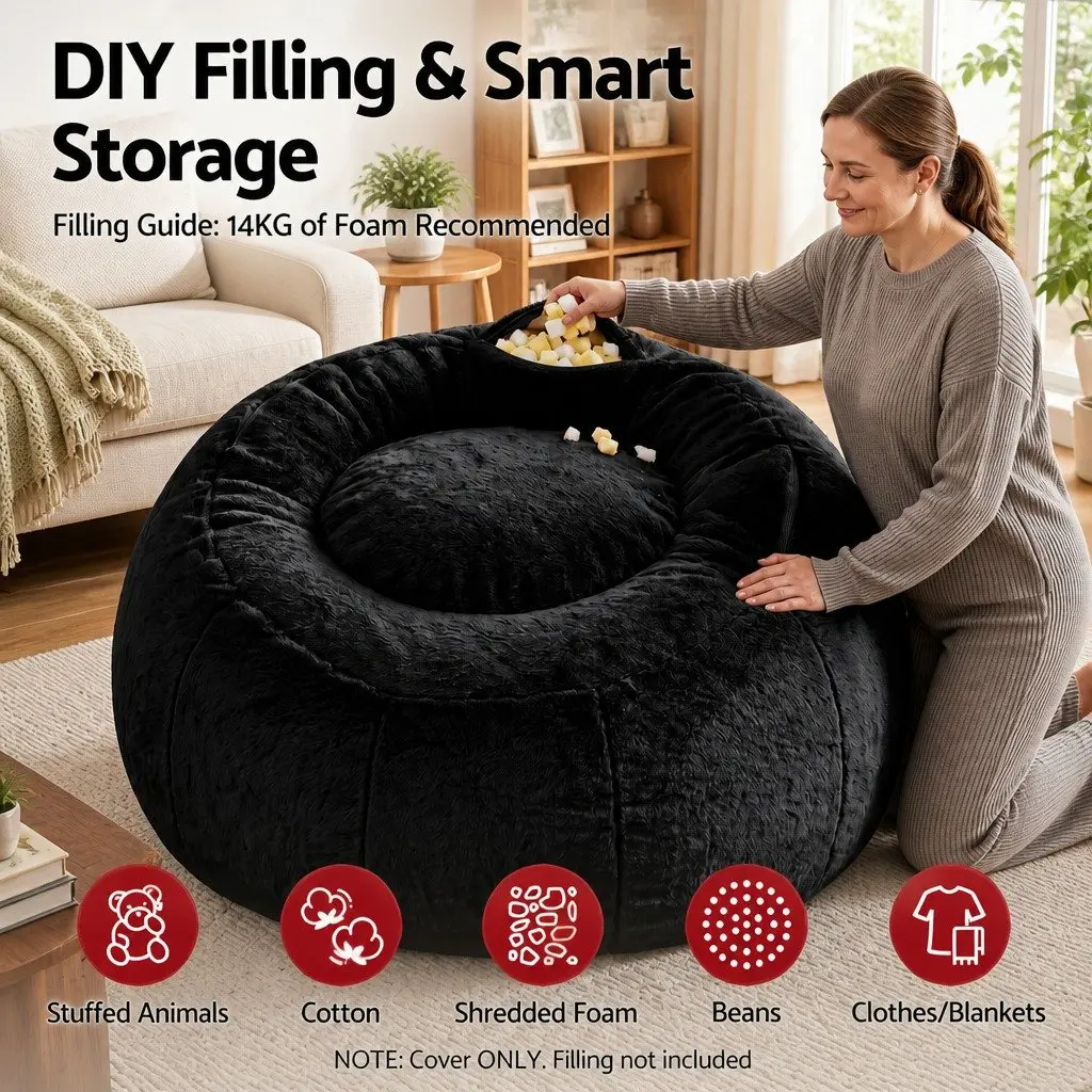 Large Faux Fur Bean Bag Chair Cover for Comfort and Storage