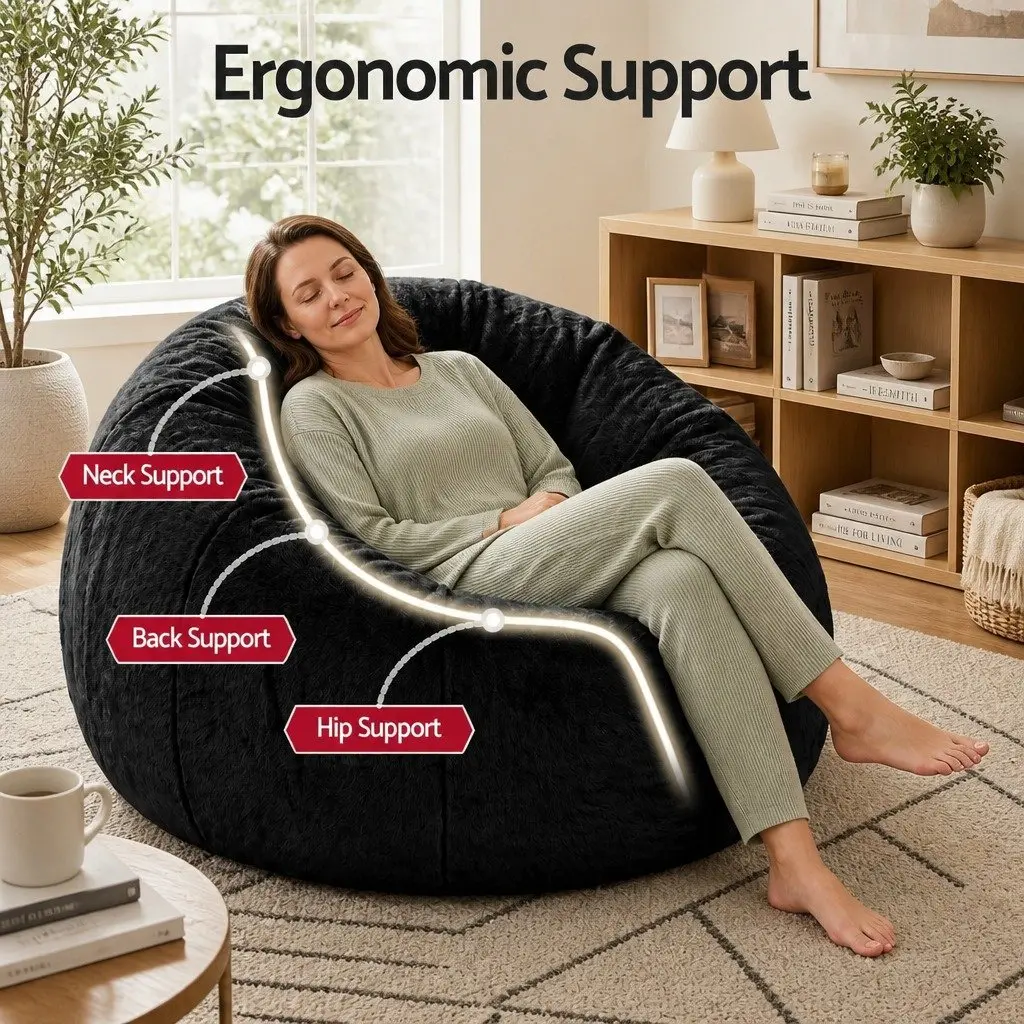 Large Faux Fur Bean Bag Chair Cover for Comfort and Storage