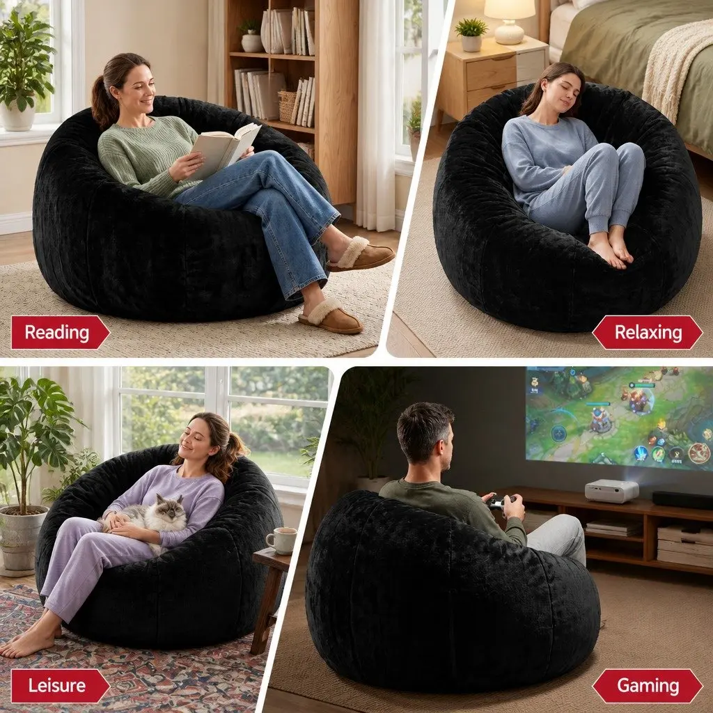 Large Faux Fur Bean Bag Chair Cover for Comfort and Storage