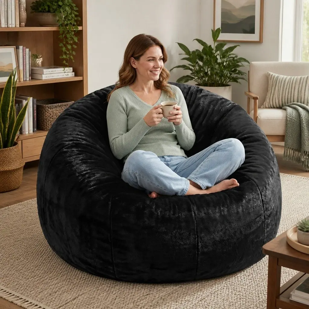 Large Faux Fur Bean Bag Chair Cover for Comfort and Storage