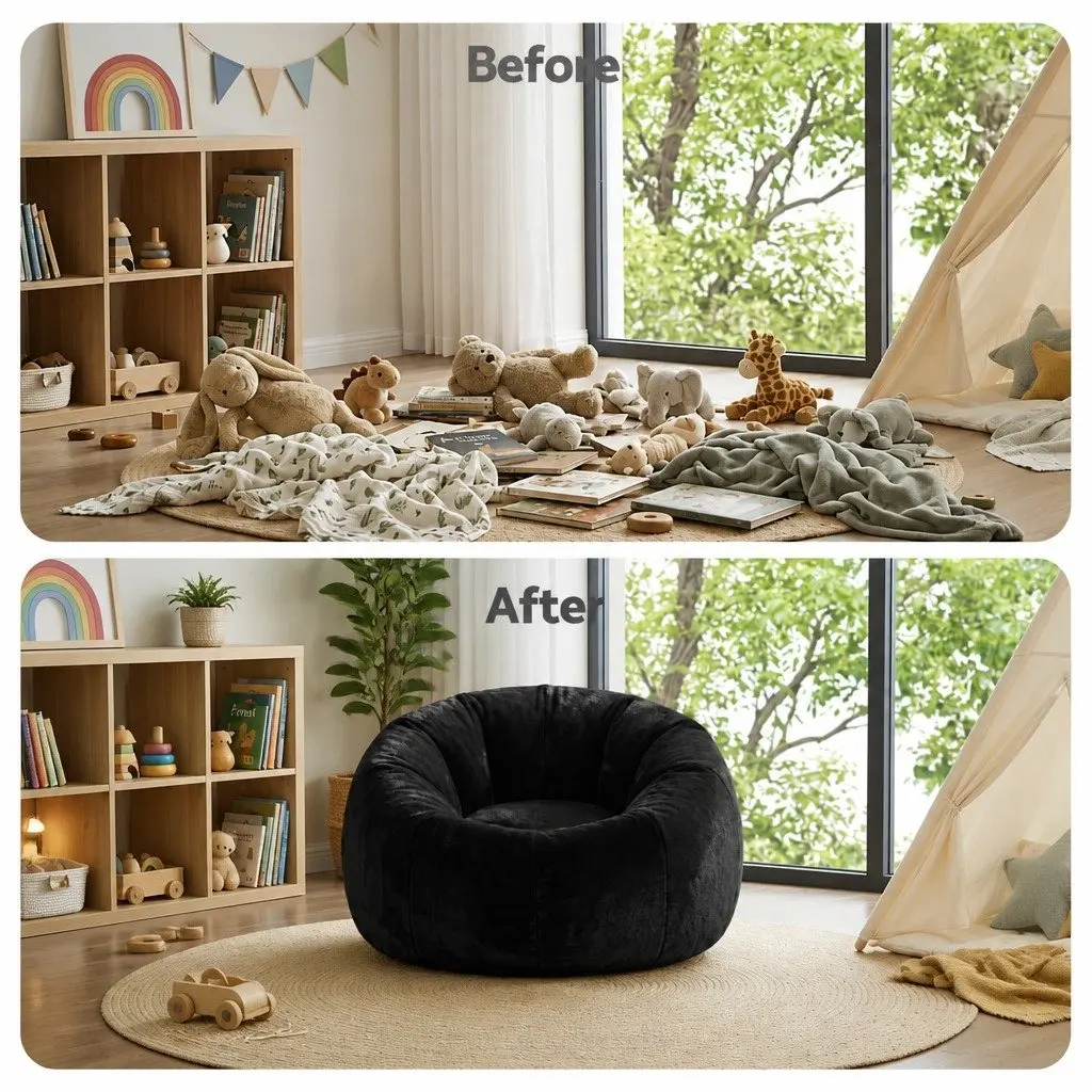 Large Faux Fur Bean Bag Chair Cover for Comfort and Storage