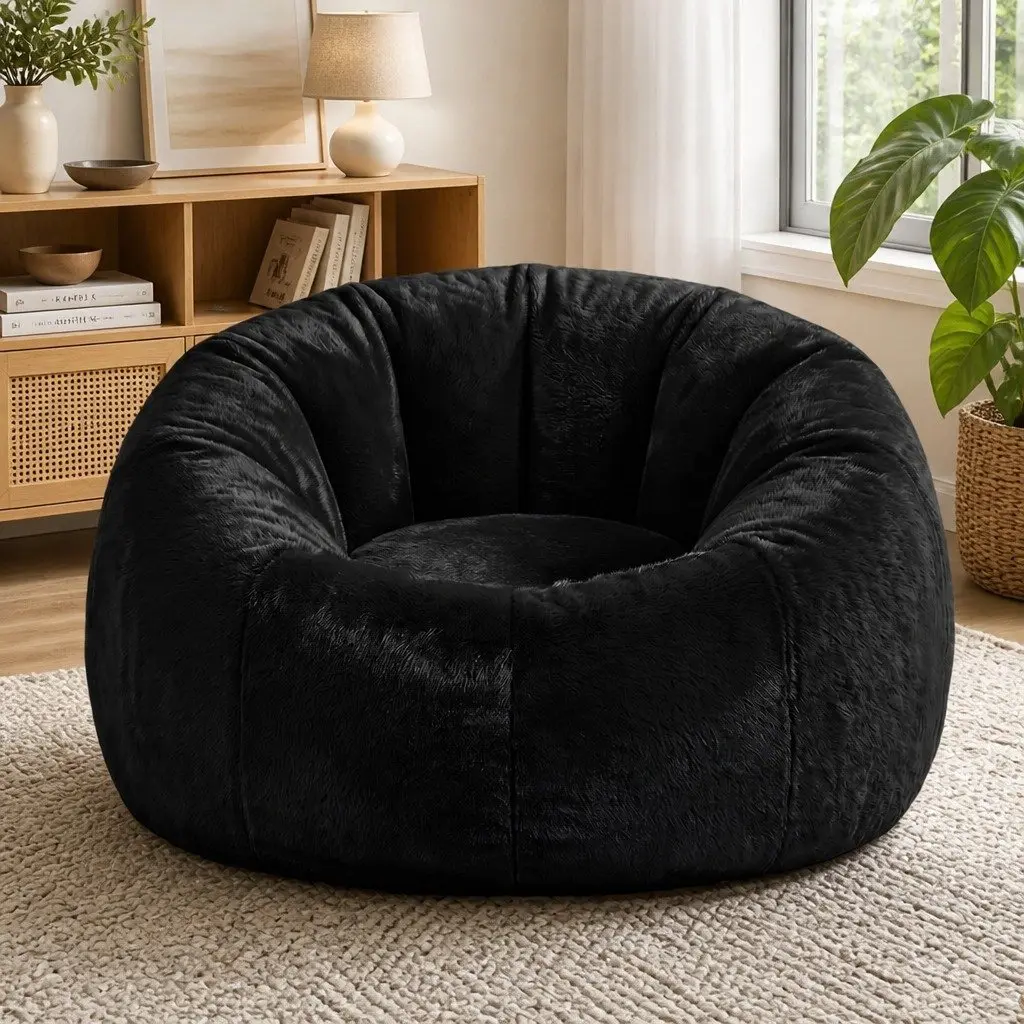 Large Faux Fur Bean Bag Chair Cover for Comfort and Storage
