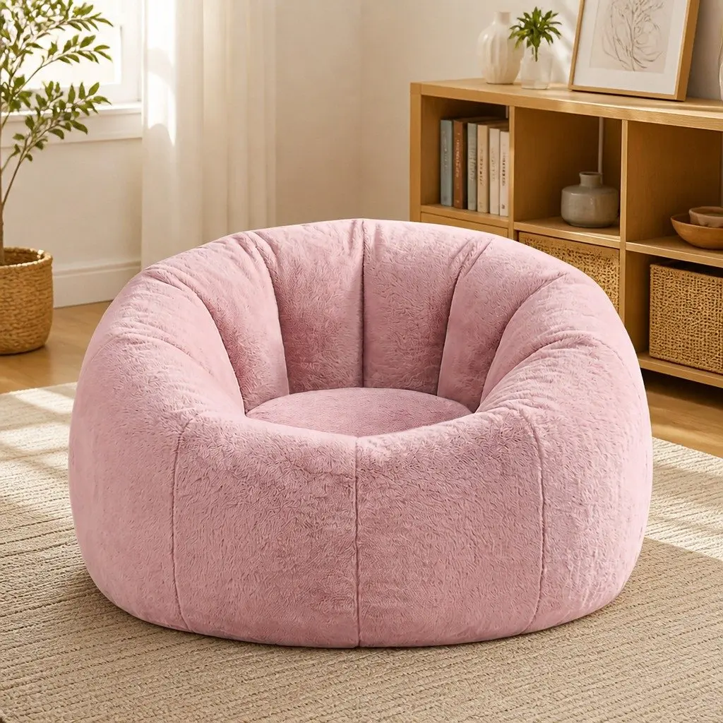 Bean Bag Chair Cover Large Round Faux Fur Washable Lazy Sofa Lounger for Adults