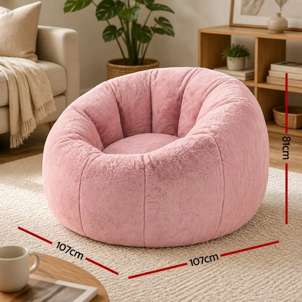 Bean Bag Chair Cover Large Round Faux Fur Washable Lazy Sofa Lounger for Adults