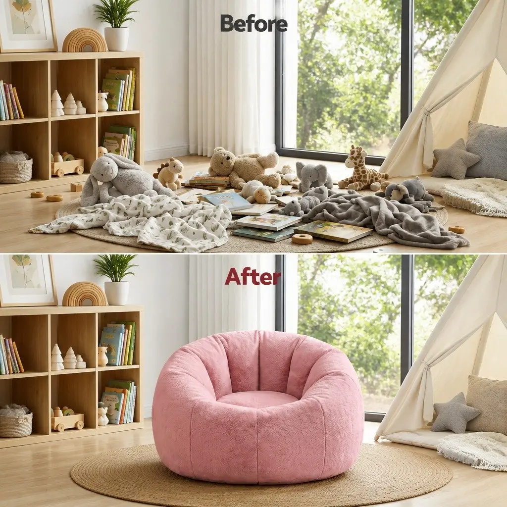 Bean Bag Chair Cover Large Round Faux Fur Washable Lazy Sofa Lounger for Adults