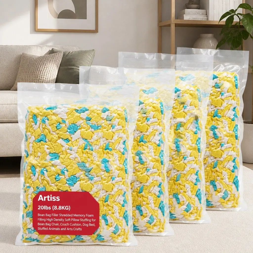 Bean Bag Filler 20lbs Shredded Memory Foam High Density Soft Filling Pillow