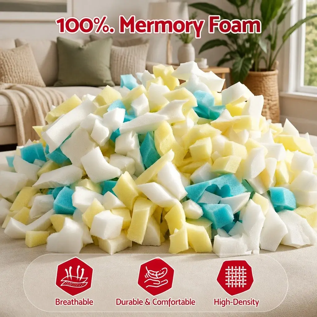 Memory Foam Bean Bag Filler 25lbs High-Density Odour-Free Cushion for Pillows Dog Beds and Crafts