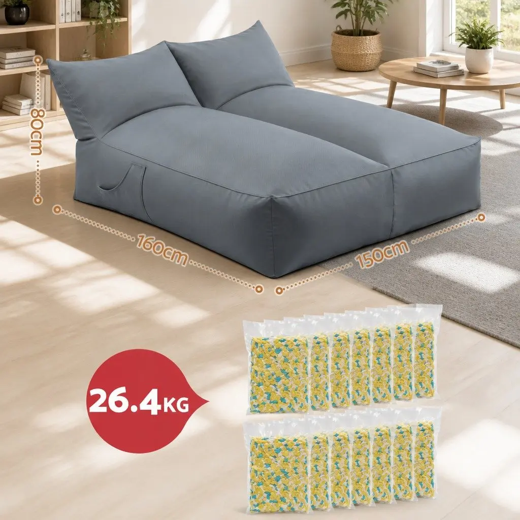 Indoor Outdoor Bean Bag Chair 2 Seater L-Shape Lounge Sofa with Memory Foam