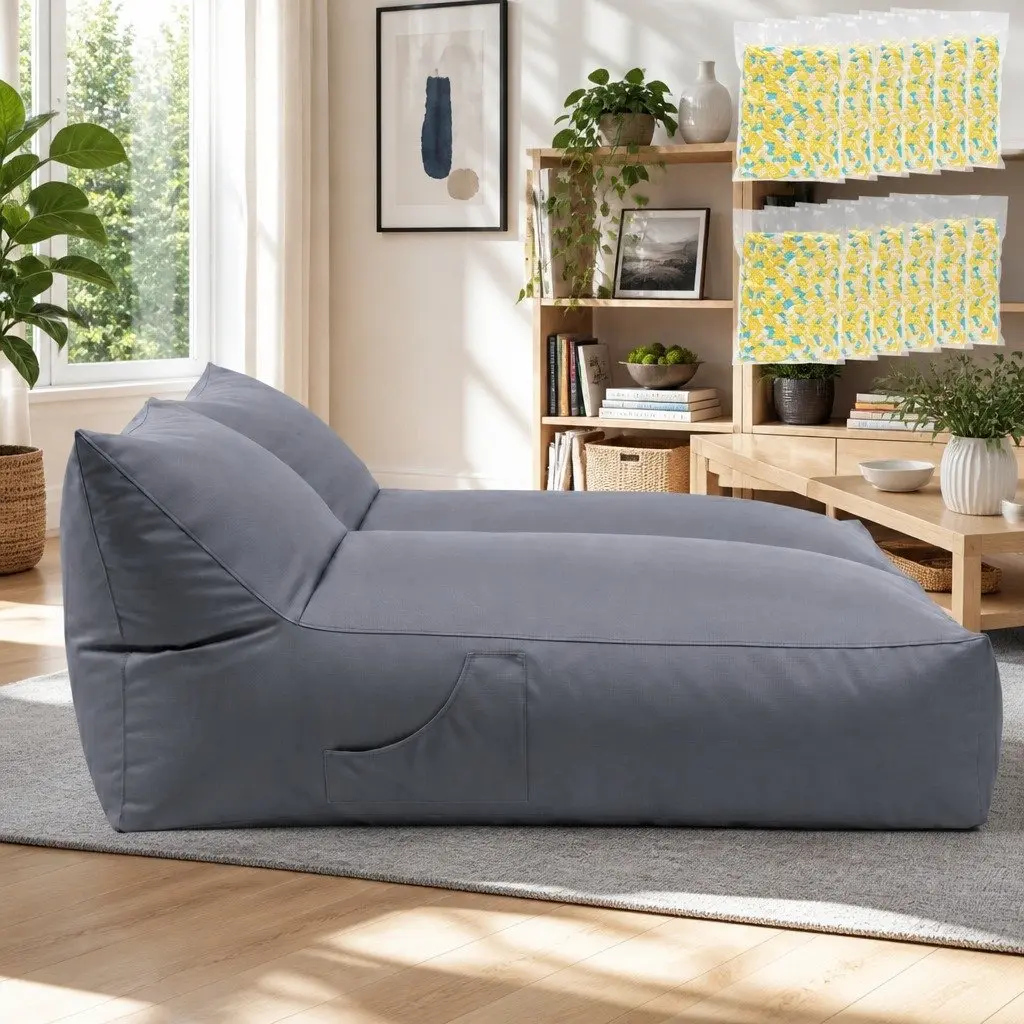 Indoor Outdoor Bean Bag Chair 2 Seater L-Shape Lounge Sofa with Memory Foam
