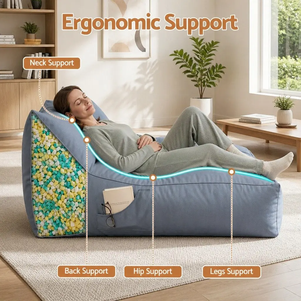 Indoor Outdoor Bean Bag Chair 2 Seater L-Shape Lounge Sofa with Memory Foam