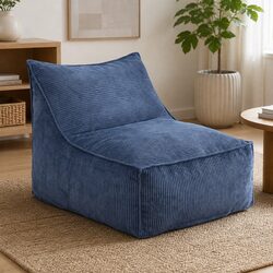 Bean Bag Chair Cover with Filler Soft Corduroy L-Shaped Lounger Sofa for Living