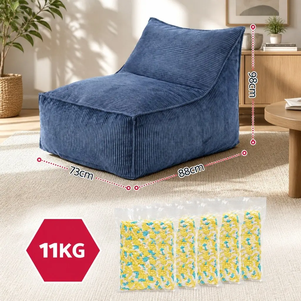 Bean Bag Chair Cover with Filler Soft Corduroy L-Shaped Lounger Sofa for Living