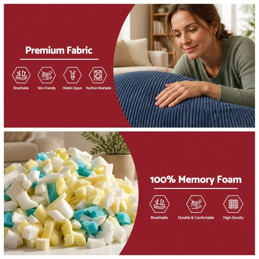 Bean Bag Chair Cover with Filler Soft Corduroy L-Shaped Lounger Sofa for Living