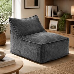 Bean Bag Chair Cover with Filler L-Shaped Corduroy Soft Foam Storage Lounge Seat