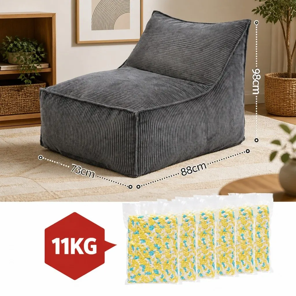 Bean Bag Chair Cover with Filler L-Shaped Corduroy Soft Foam Storage Lounge Seat