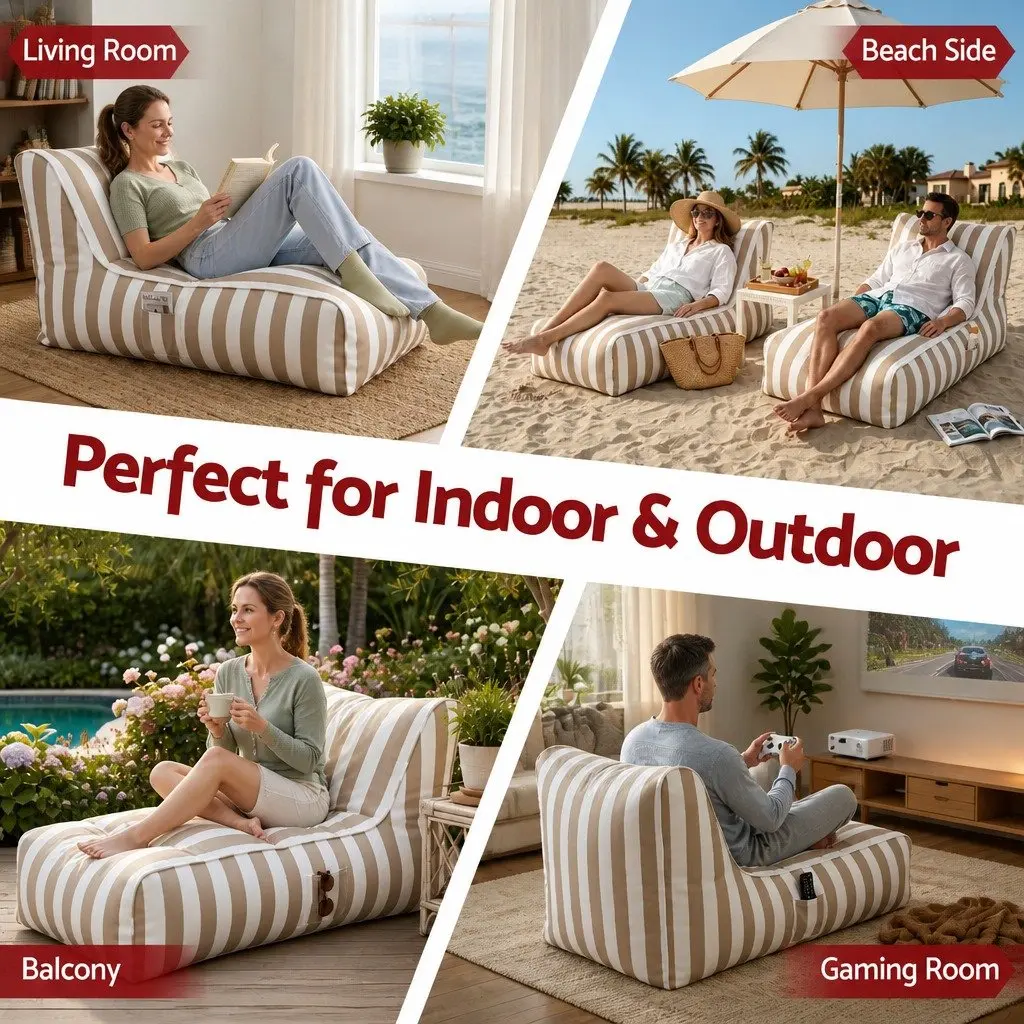 Bean Bag Chair Indoor Outdoor Lounge Seat with Removable Washable Cover L-Shape