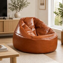 Tan PU Leather Bean Bag Chair Cover for Cozy Living