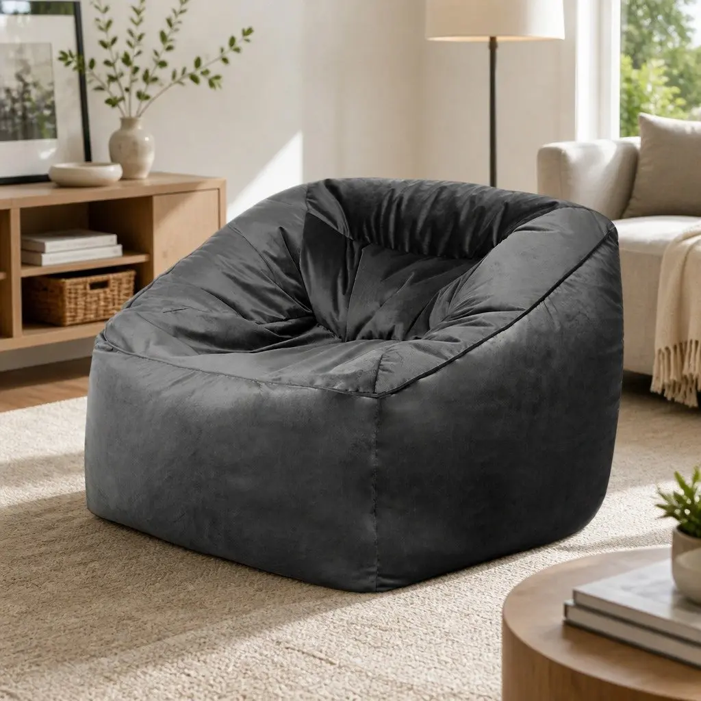 Soft Velvet Bean Bag Chair Cover Dark Grey 100x100x80cm