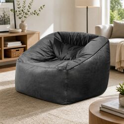 Soft Velvet Bean Bag Chair Cover Dark Grey 100x100x80cm