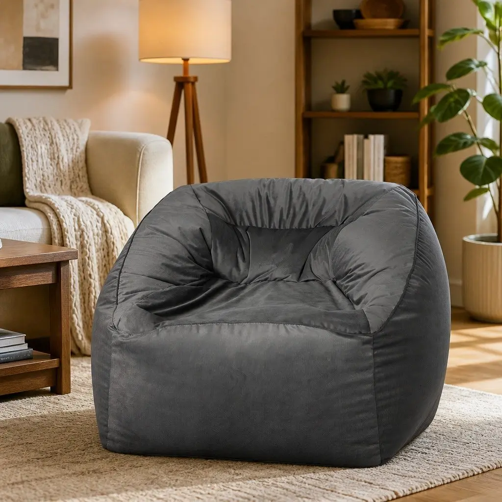 Soft Velvet Bean Bag Chair Cover Dark Grey 100x100x80cm