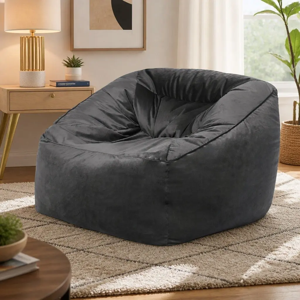 Soft Velvet Bean Bag Chair Cover Dark Grey 100x100x80cm