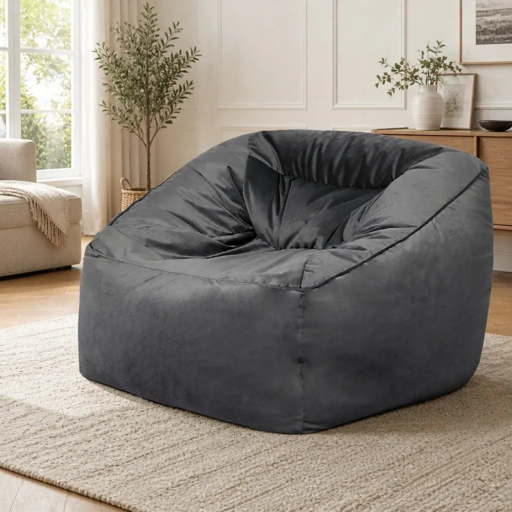 Soft Velvet Bean Bag Chair Cover Dark Grey 100x100x80cm