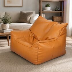 Brown PU Leather Bean Bag Chair Cover for Indoor Use