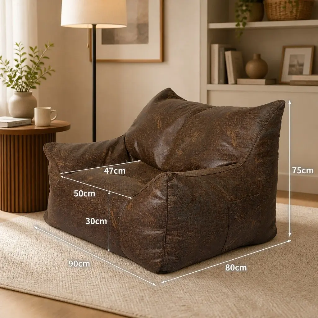 Dark Brown PU Leather Bean Bag Chair Cover
