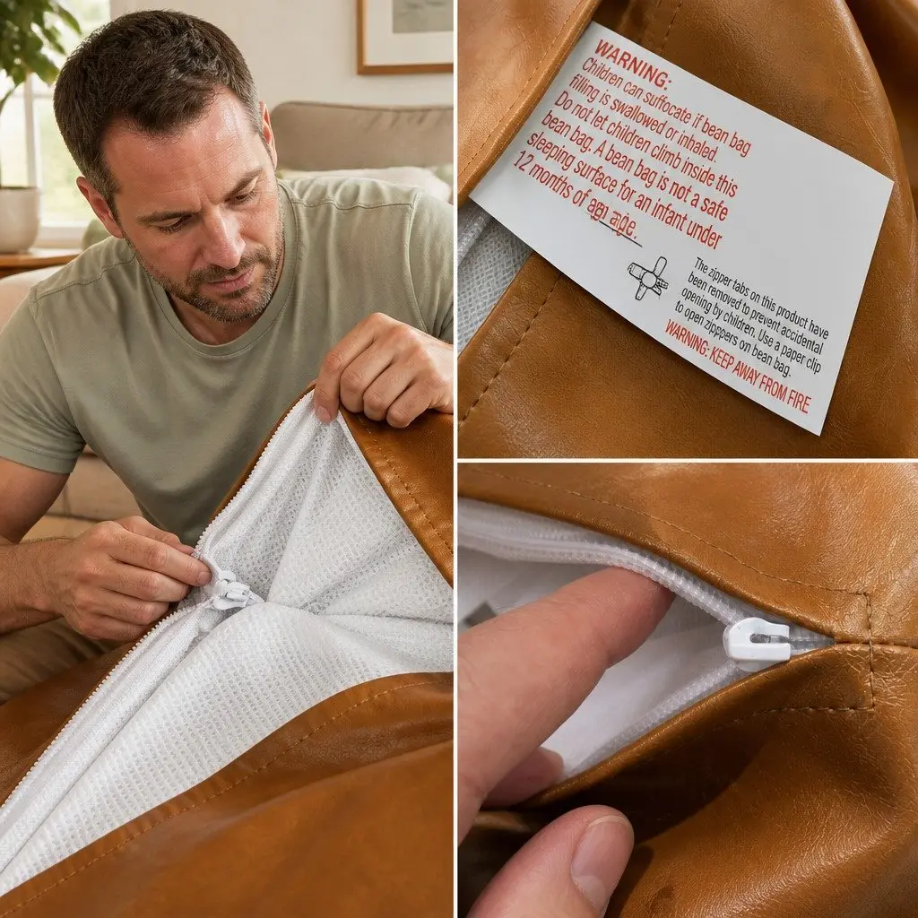 Dark Brown PU Leather Bean Bag Chair Cover