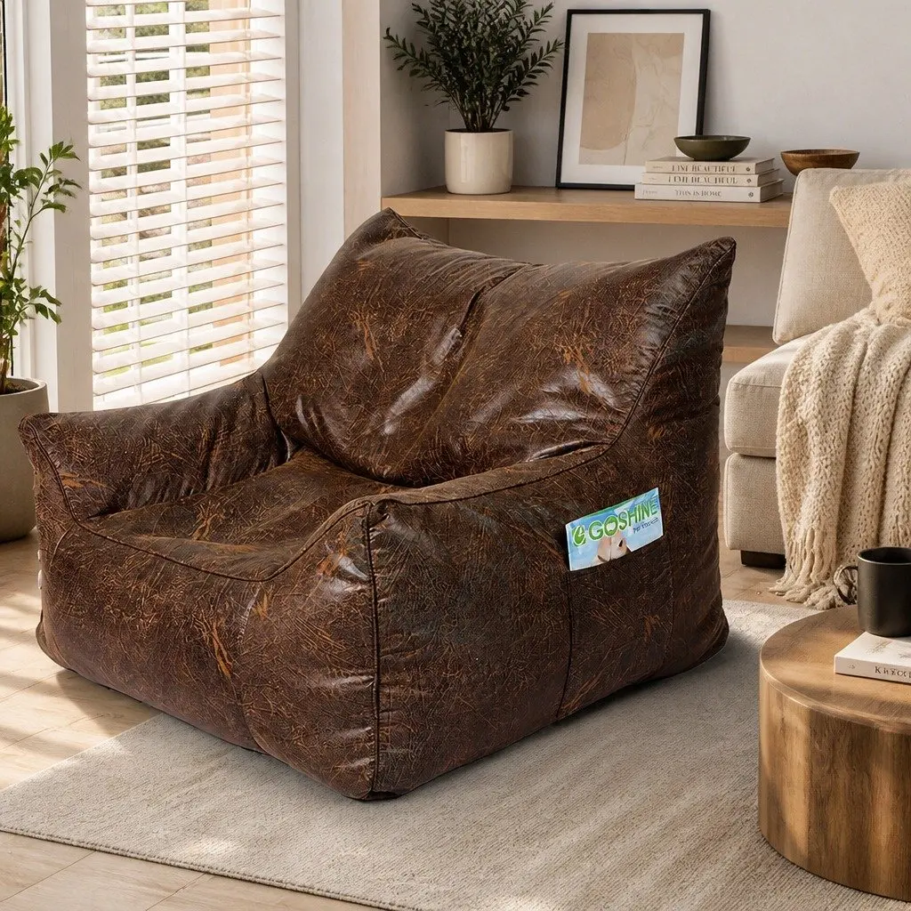 Dark Brown PU Leather Bean Bag Chair Cover