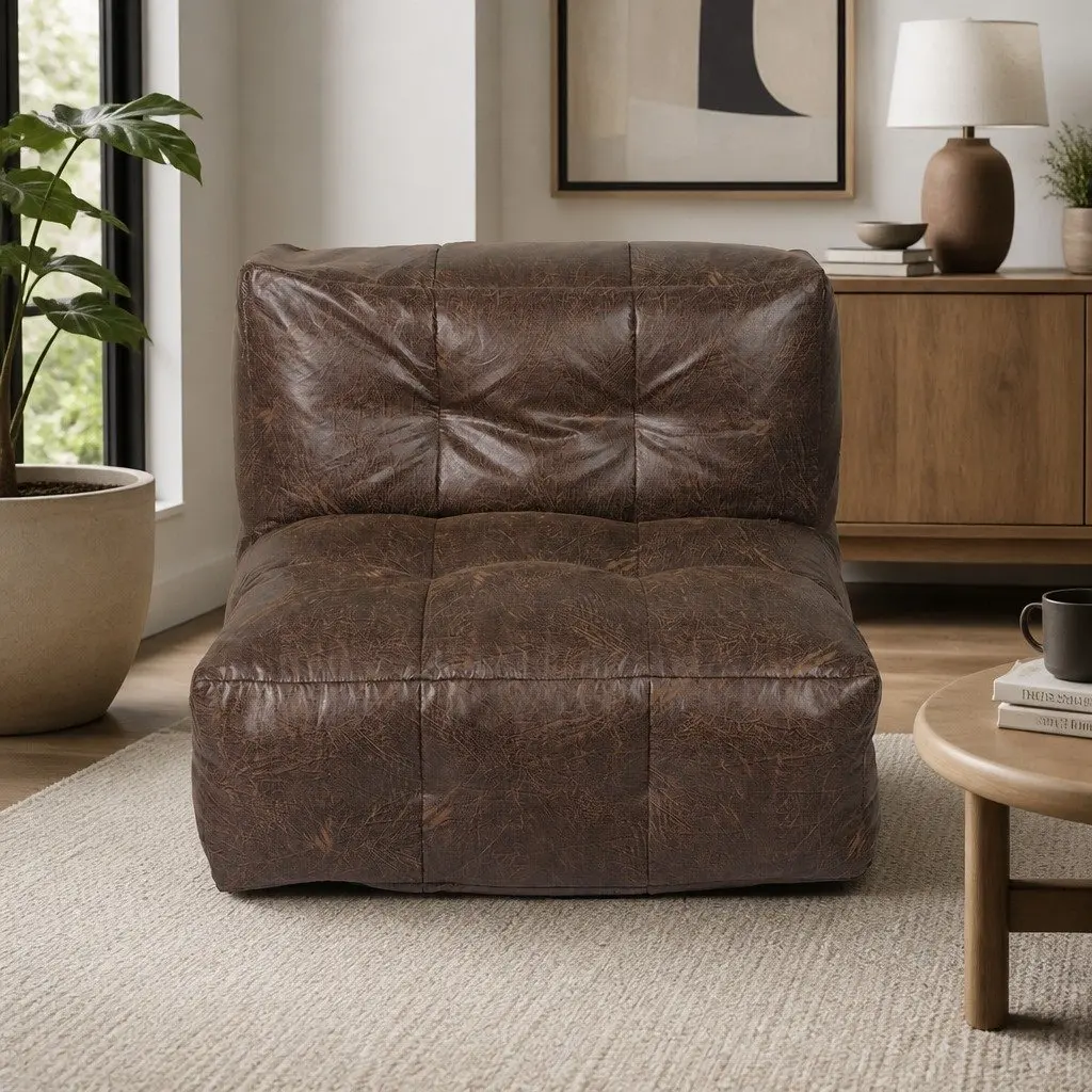 Bean Bag Cover Chair Modular Distressed PU Leather 85cm Portable Easy Clean