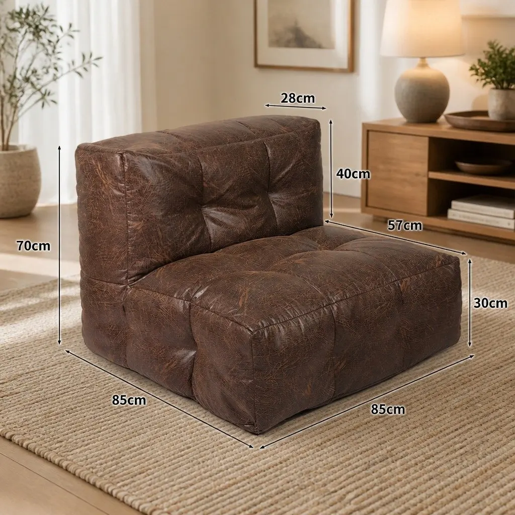 Bean Bag Cover Chair Modular Distressed PU Leather 85cm Portable Easy Clean