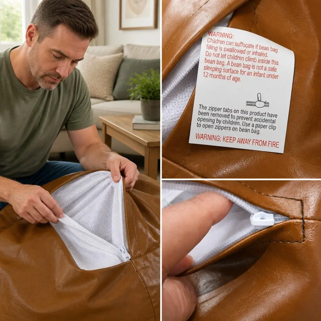 Bean Bag Cover Chair Modular Distressed PU Leather 85cm Portable Easy Clean