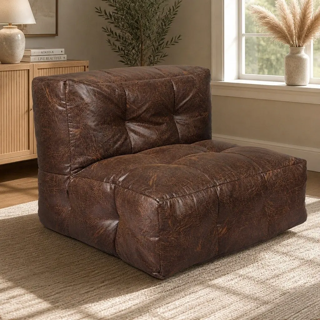 Bean Bag Cover Chair Modular Distressed PU Leather 85cm Portable Easy Clean
