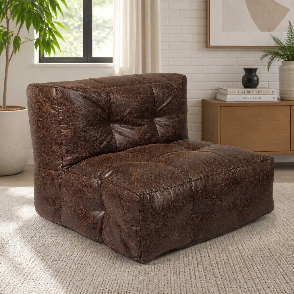 Bean Bag Cover Chair Modular Distressed PU Leather 85cm Portable Easy Clean