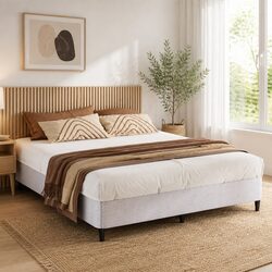 Comfortable King Size Metal Bed Frame with Grey Fabric Cover