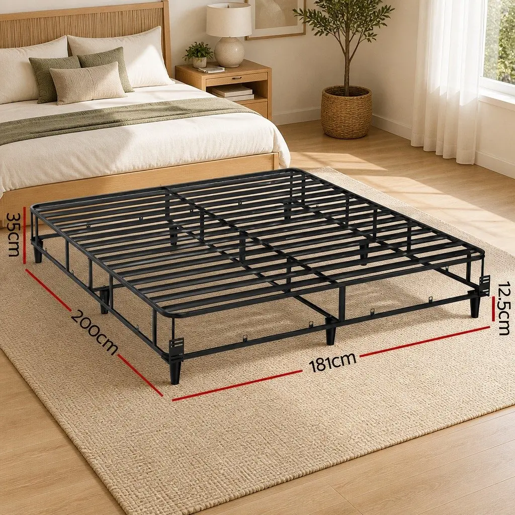 King Size Metal Bed Frame with Grey Fabric Cover