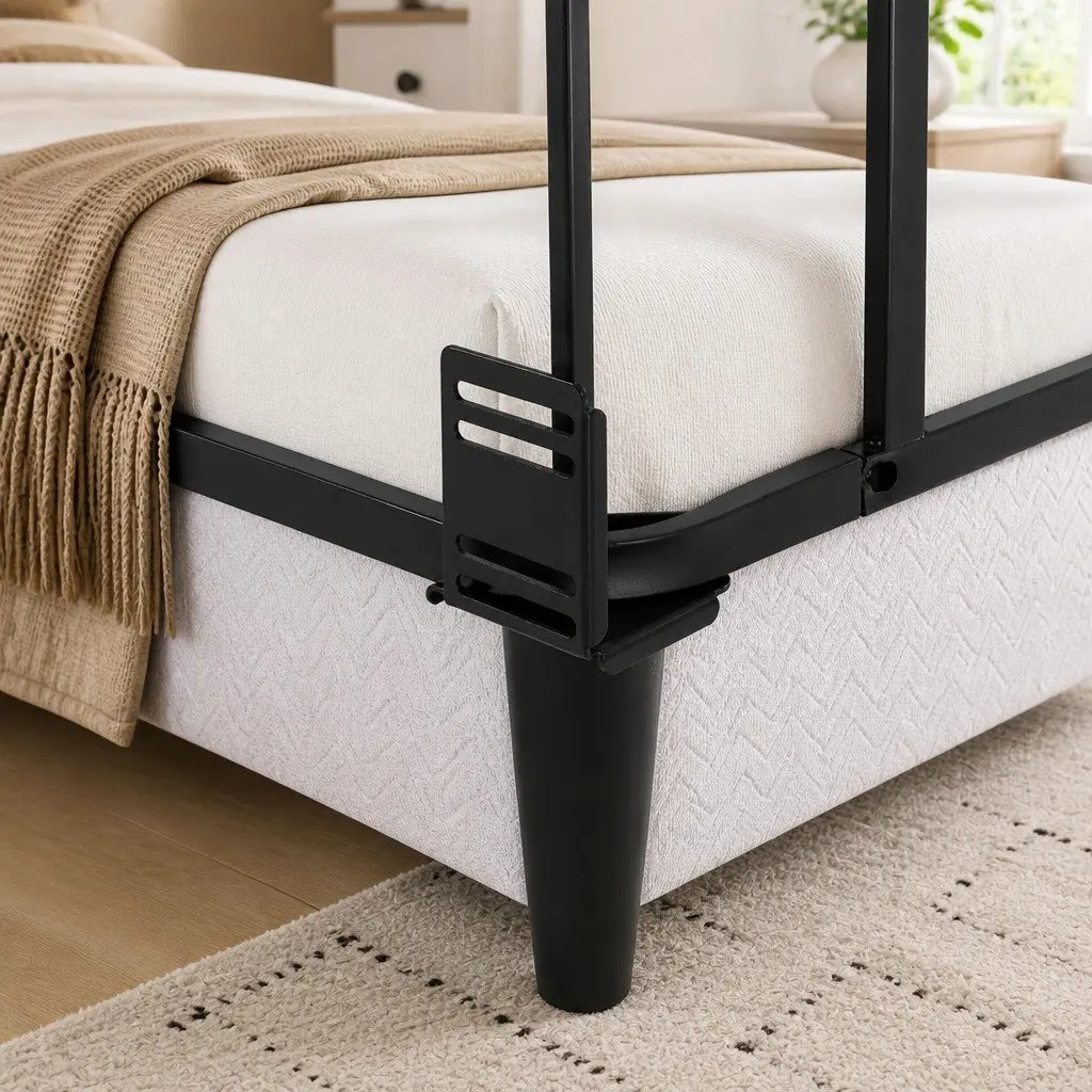 King Size Metal Bed Frame with Grey Fabric Cover