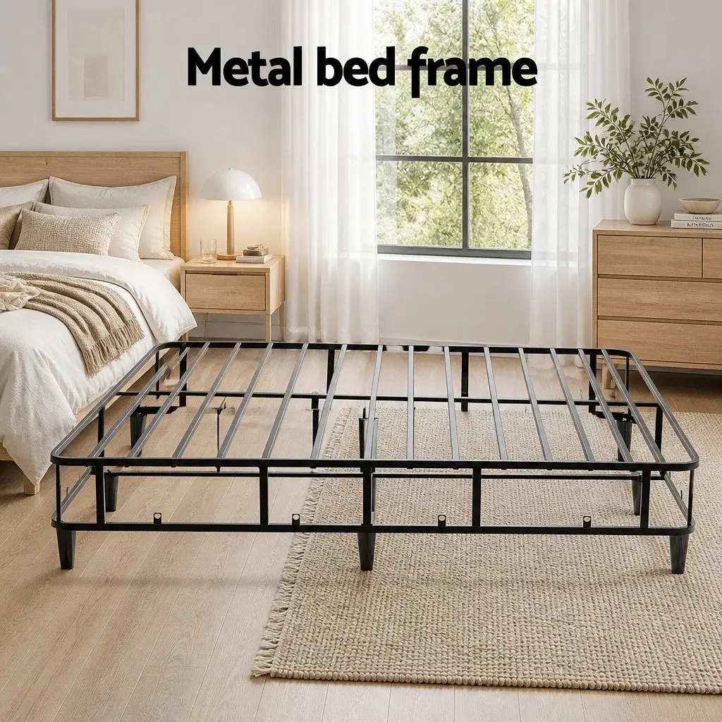 King Size Metal Bed Frame with Grey Fabric Cover