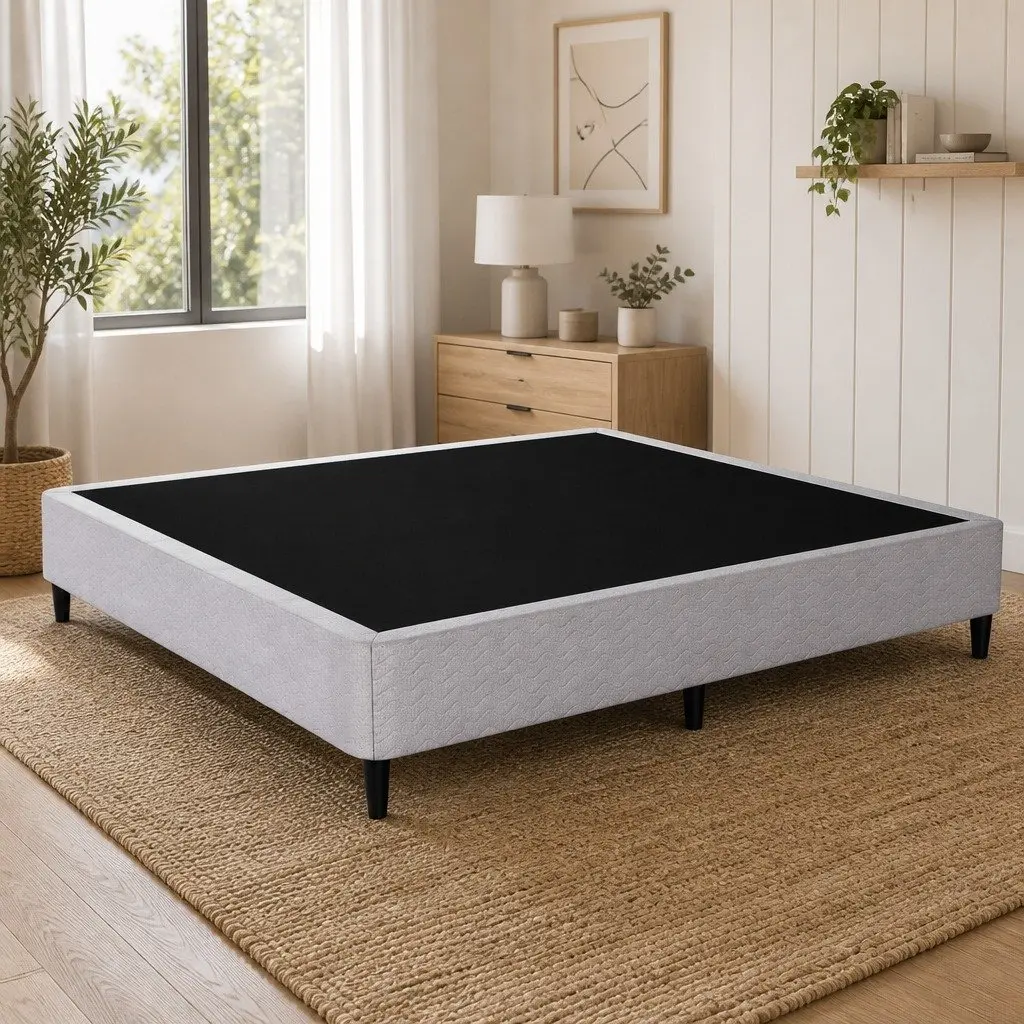 King Size Metal Bed Frame with Grey Fabric Cover