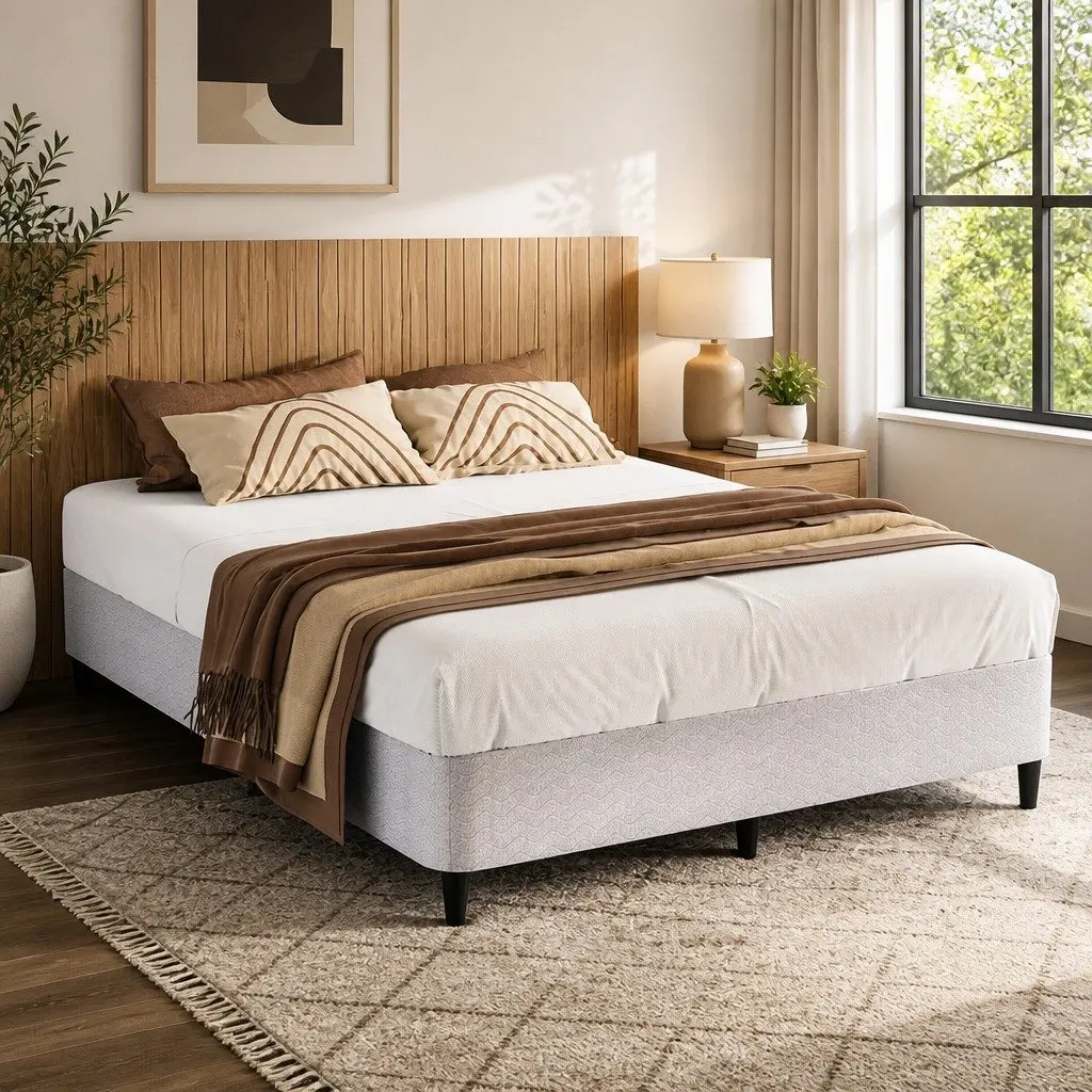 Grey Queen Size Bed Frame with Fabric Cover
