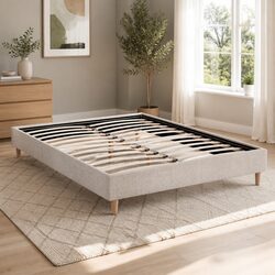 Upholstered Queen Size Bed Frame in Beige