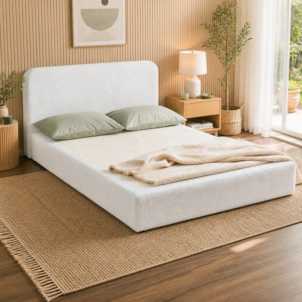 Double Size Compression Bed Frame with Boucle Texture
