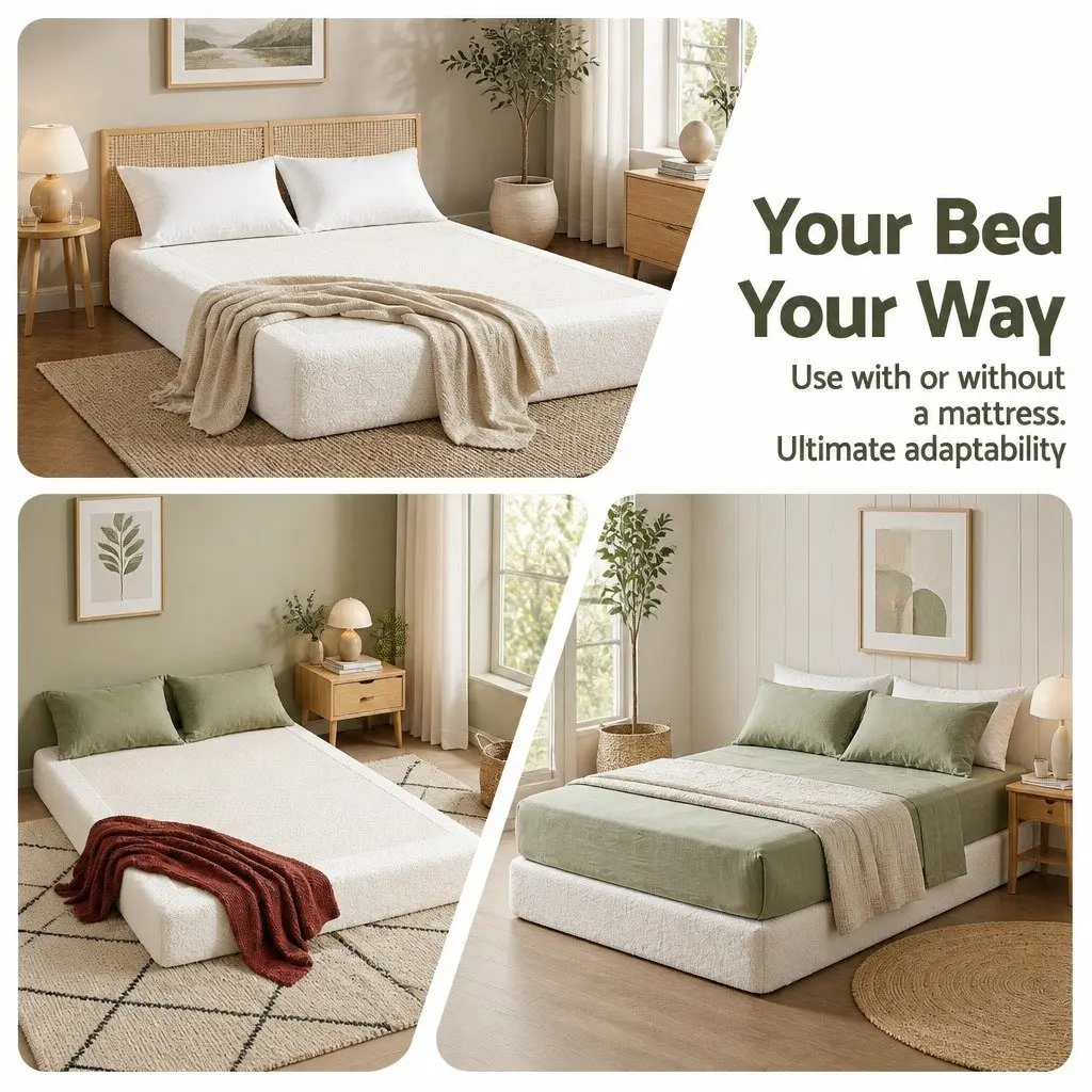 Double Size Compression Bed Frame with Boucle Texture