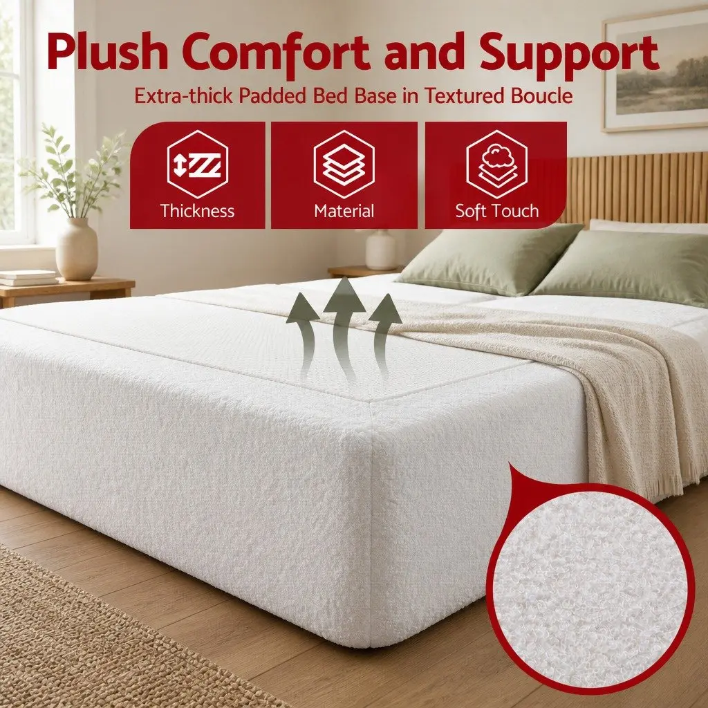 Double Size Compression Bed Frame with Boucle Texture